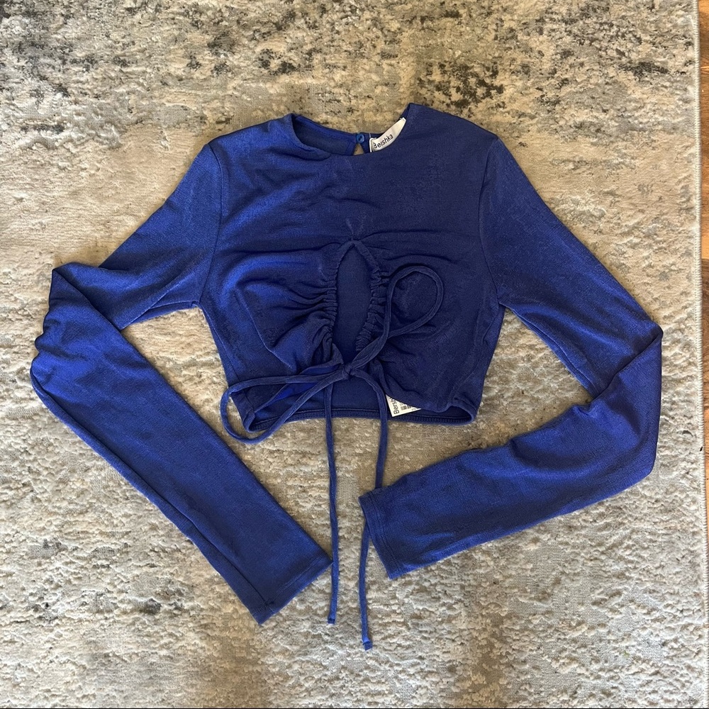 NWT Bershka blue long sleeve crop top